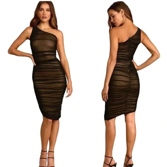 LULU’S | Already RSVP'd Black Ruched One-Shoulder Bodycon Dress Size M (NWT) - Picture 1 of 7